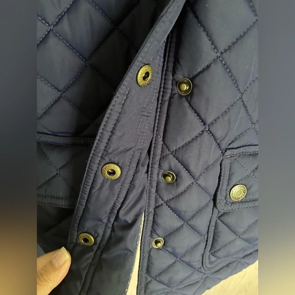 Tommy Hilfiger GIRLS Quilted Navy Blue Jacket w/ Hood & Belt L 12/14